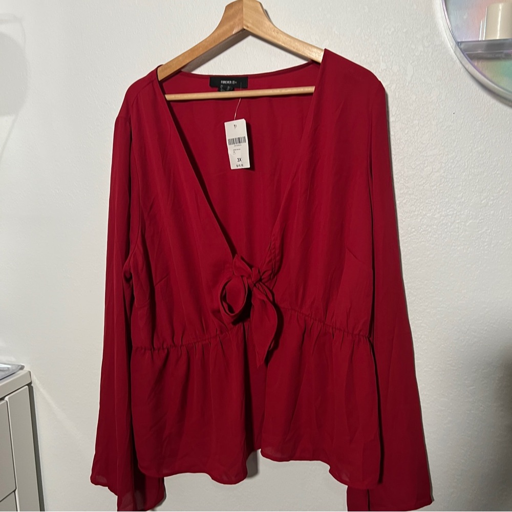 Forever 21 Red Blouse with Tie Front